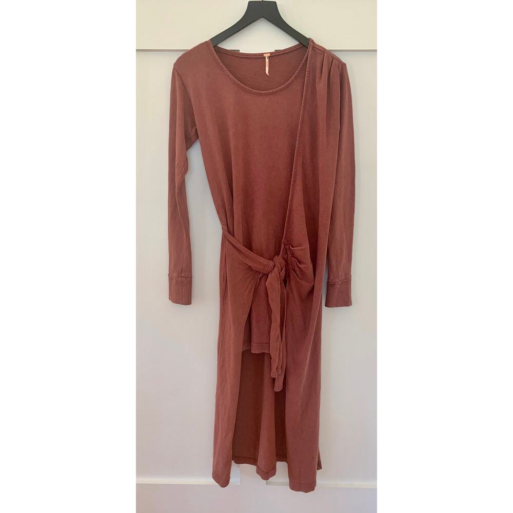 Free People Molly Side-Tie Midi Dress in Bittersweet Size XS Long Sleeve Cotton - Picture 2 of 6